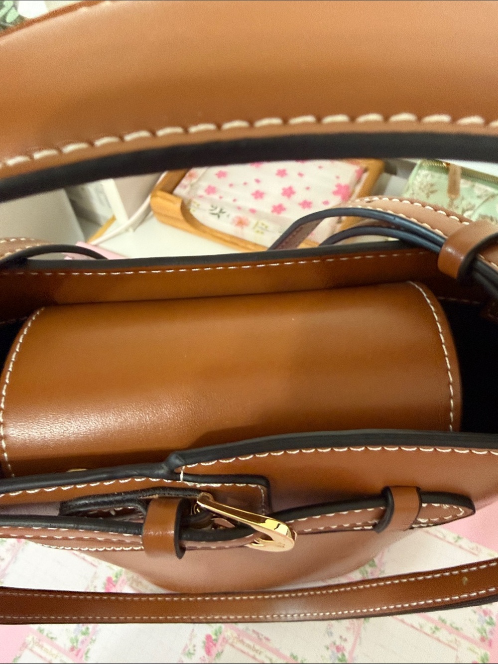 Structured Brown Leather Bucket Bag with Buckle Detail - Picture 5 of 11